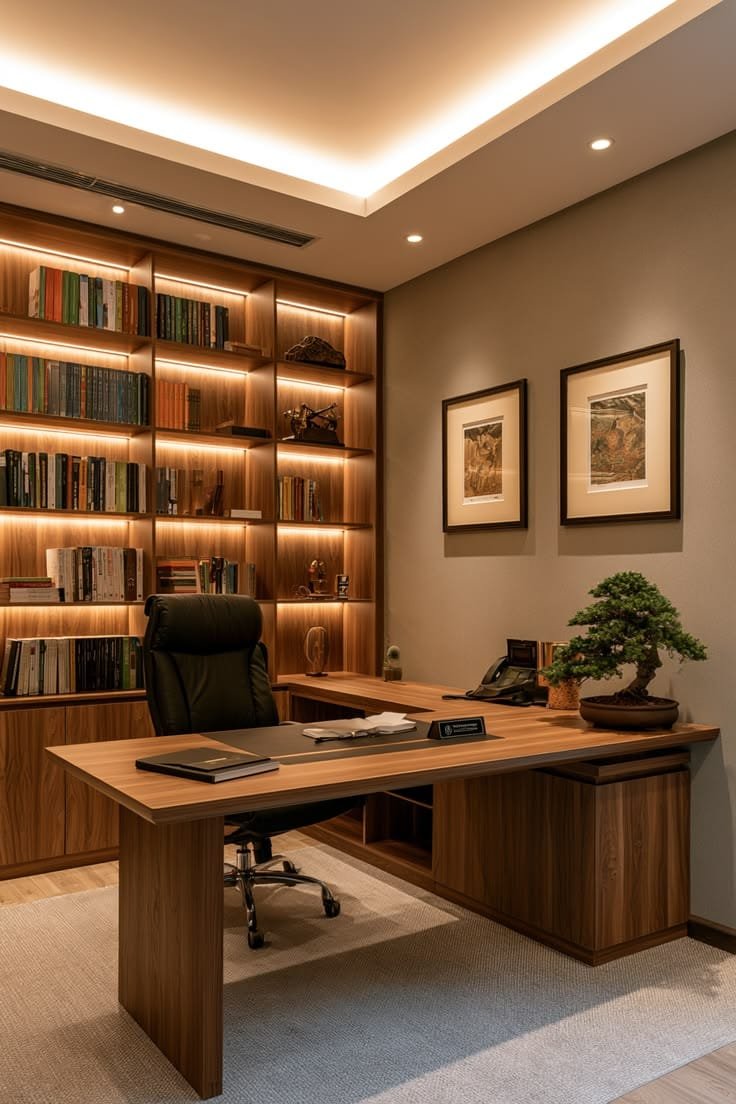 Office with library shelving
