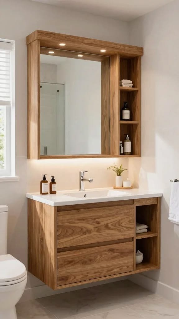 Wood-finish bathroom vanity