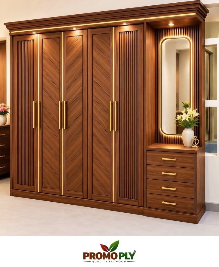 Wooden wardrobe and dressing unit